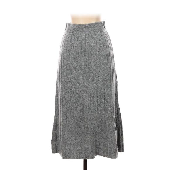 Quince 100% Cashmere Grey Ribbed Midi Skirt Size Small - Picture 2 of 9